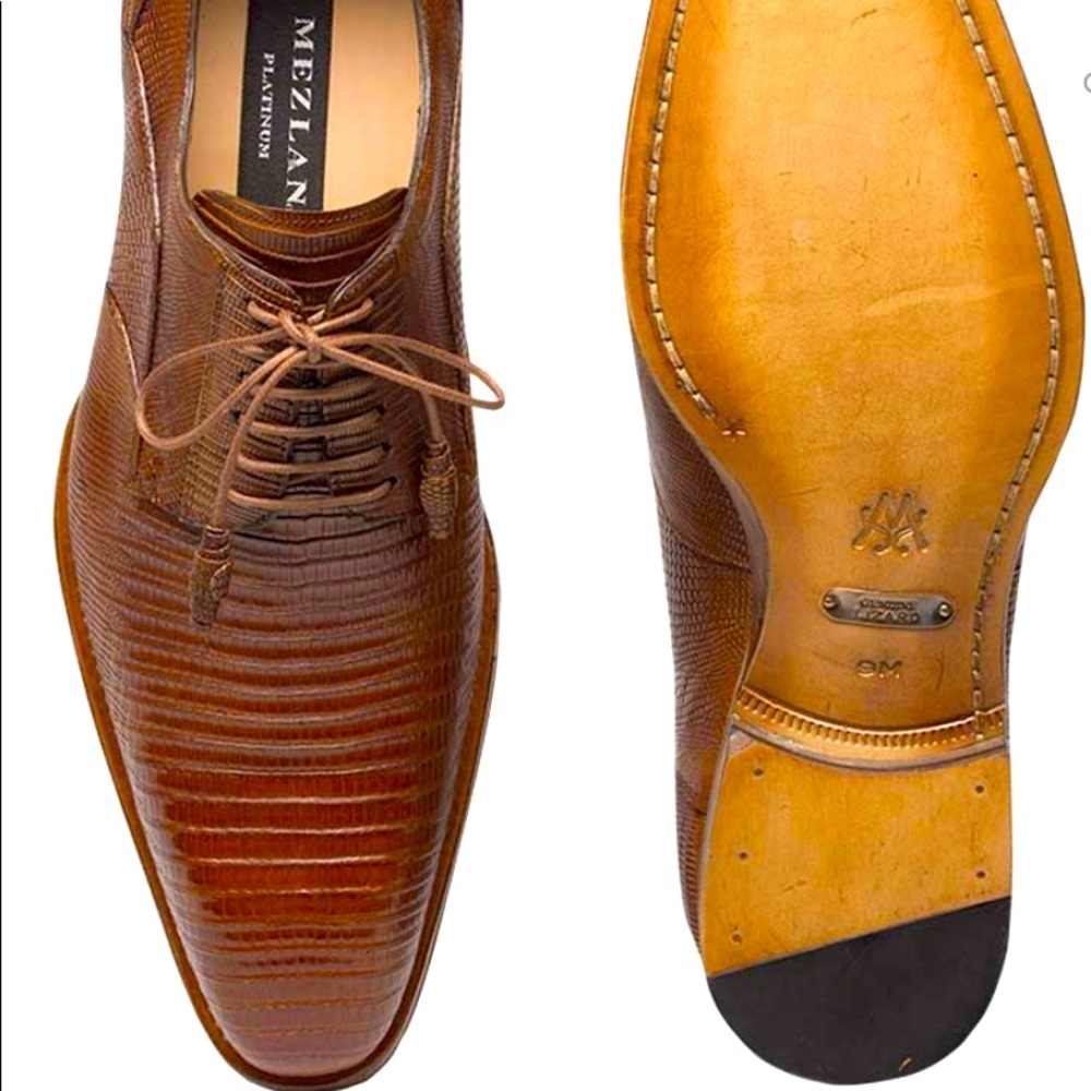 Luxurious Handmade Mezlan Pegaso Mens Lizard (Honey Color) Oxford Shoes.